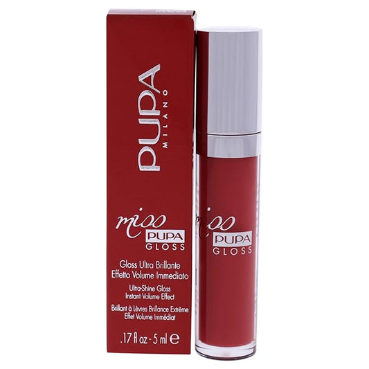 Pupa Milano Miss Pupa Gloss Lip Gloss - Ultra Shiny Gloss - Delivers Immediate Volume Effect - Soft Gel Texture Glides Smoothly on Lips without Stickiness - 204 Timeless Coral - 0.17 Oz