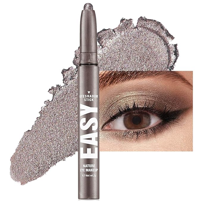 Grey Eyeshadow Stick Makeup,Matte Cream Eye Shadow Pencil,High Pigmented Crease proof Glitter Eye Shadow Brightener Stick,Waterproof Long Lasting Eye Highlighter Crayon Eyeliner