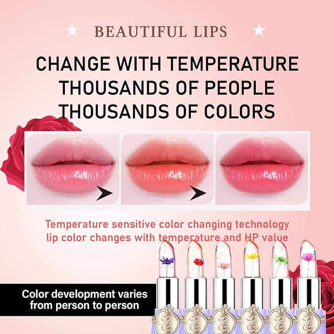 firstfly 6 Pcs/Set Flower Jelly Lipstick, Transferproof Color Change Lip Goss Moisturizer Long Lasting Nutritious Balm, Magic Temperature Change Clear ph Lipstick for Women (Purple)
