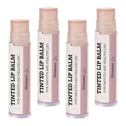 Earth's Daughter Tinted Lip Balm Shimmer Stocking Stuffers 4 Pack, Beeswax, Coconut Oil, Cocoa Butter, Vitamin E, Moisturize and Beautify, Paraben Free