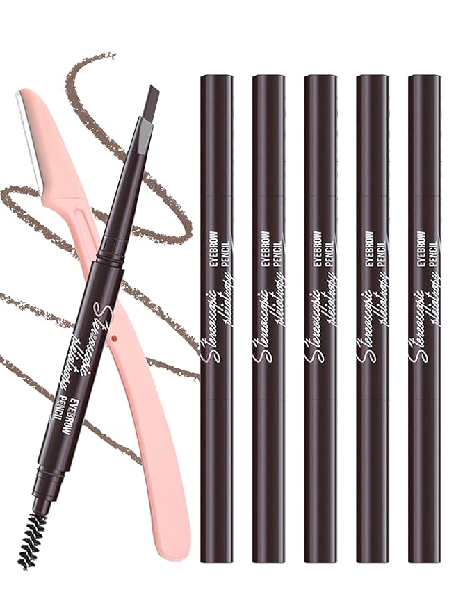 Berinist 6 Pack Medium Brown Eyebrow Pencil, Waterproof Eye Brow Pencils for Women- Dual-Ended with Spoolie Brush and Triangular Tip for Easy Defining, Natural Fill, Long-Lasting Brows, Sweatproof