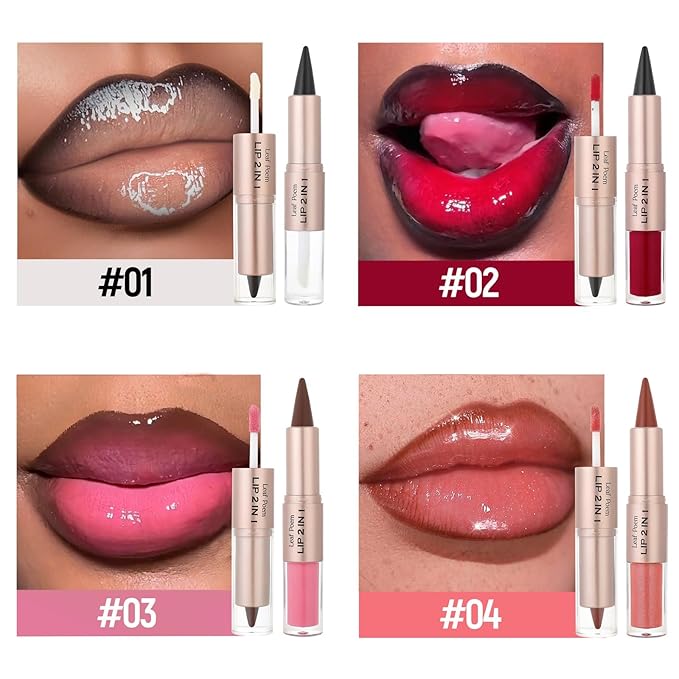 2-in-1 Double-Ended Matte Lip Liner & Lip Gloss Duo, Berry Pink Ombre Lip Combo Pencil, Lip Liner and Lipstick Gloss Set for Defined & Fuller Looking Lips, #03 Berry Pink