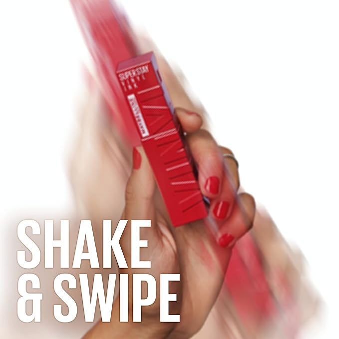 Maybelline Super Stay Vinyl Ink Longwear No-Budge Liquid Lipcolor Makeup, Highly Pigmented Color and Instant Shine, Wicked, Cool Red Lipstick, 0.14 fl oz, 1 Count