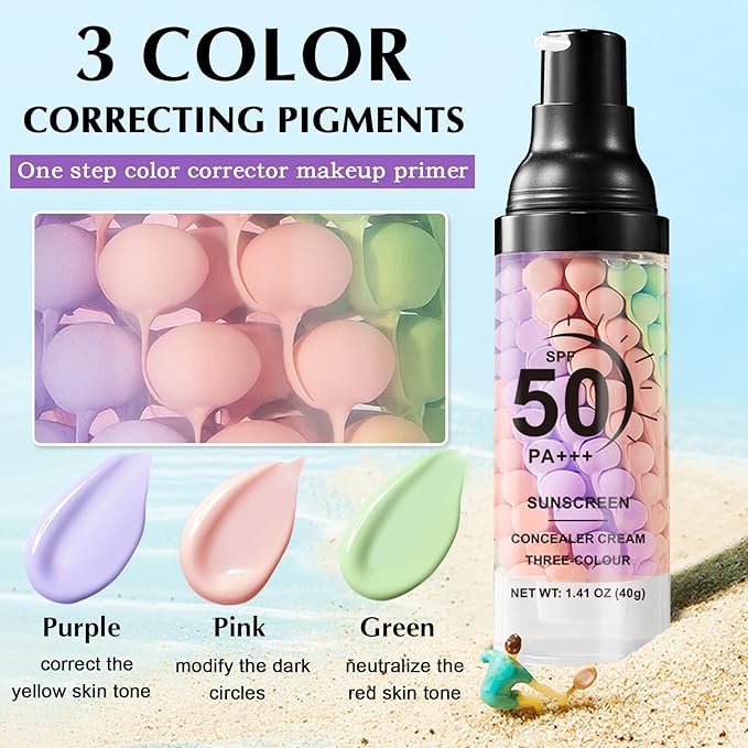 2PCS 3 in 1 Primer for Face Before Makeup, SPF 50 PA+++, One Step Color Correcting Makeup Face Primer, Oil Control Moisturizing Sunscreen Makeup Color Corrector Facial Serum Radiance Skin