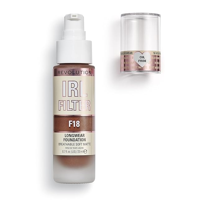 Revolution, IRL Filter Longwear Foundation, Soft & Breathable Formula, Medium to Full Coverage, Matte Finish, F18, 0.7 fl oz