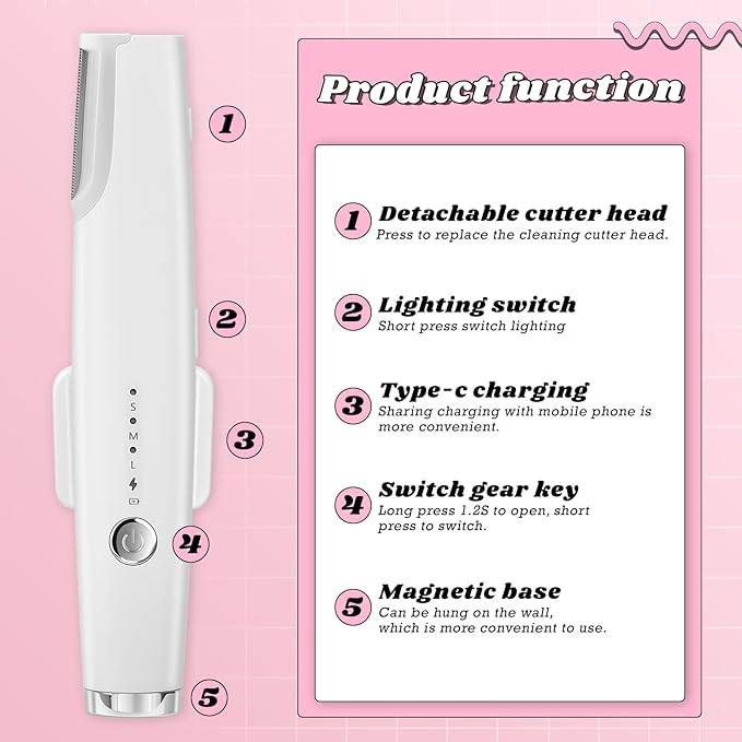 Dermaplane Razor for Women Face - Rechargeable 2-in-1 Electric Facial Razor & Eyebrow Trimmer with LED Light, Painless Peach Fuzz Hair Remover & Exfoliator, 3 Speeds, Includes 8 Blades (White)