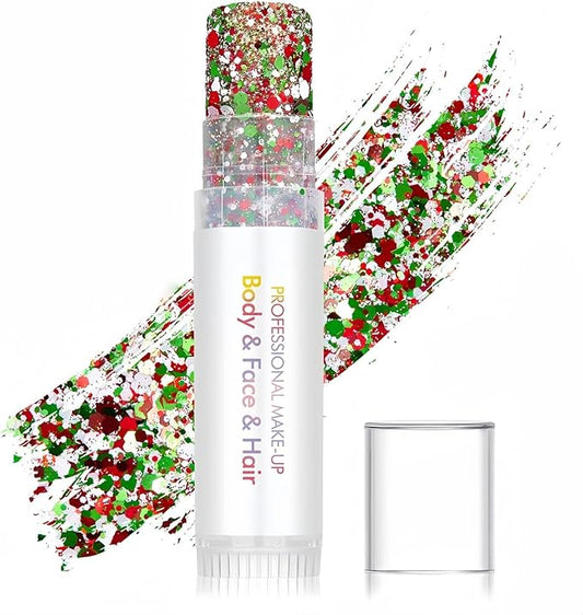Body Glitter Stick, Sparkling Neon Outfit Holographic Sequins Glitters for Eye Lip Hair Nails Face and Body Glitter Gel Makeup (Red & Green& White)