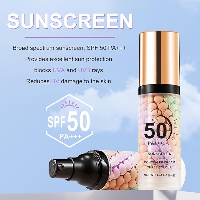 3 In 1 Primer for Face Before Makeup,SPF 50, Sunscreen One Step Color Corrector Face Isolation Cream, Blurs Imperfections Oil Control & Moisturizing Skin Tone Correcting (Purple Pink Green)
