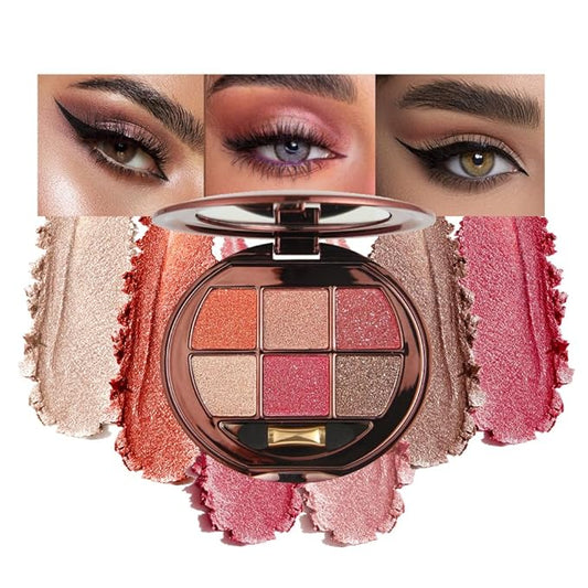 4 Color Eyeshadow Palette, Matte and Shimmer Powder Makeup, Highly Pigmented Blendable Shadows, Long-Lasting Waterproof, Natural Nude Brown Pink Shades (2#, 1 Count (Pack of 1))