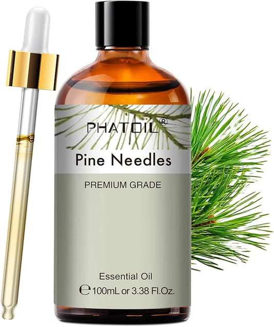 PHATOIL Natural Pine Needle Essential Oil - Pure Aromatherapy Oil for Home Freshening, Skin & Hair Care, DIY Candle, Soap Making 3.38Fl Oz