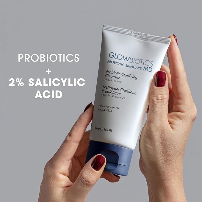 Glowbiotics Probiotic Clarifying Cleanser - 2% Salicylic Acid (BHA) & Peptides - 5 oz - Gentle Foaming Face Wash