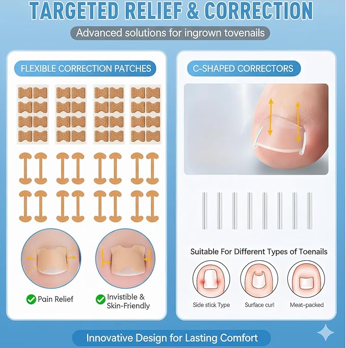 Ingrown Toenail Removal Kit, Professional Ingrown Toenail Corrector Set with Toenail Correction Strips, Curved Toenails Corrector Patch, Painless File and Lifter Pedicure Tools for Home Treatment