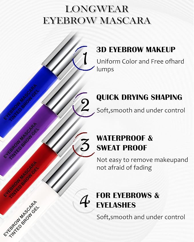 Tinted Eyebrow Mascara Gel- 1Pcs Long-lasting Waterproof Smudge-proof Blue Brow Glue Colored Liquid Mascara,Tinted Brow Filler Curling Mascaras, Christmas Eye Makeup Gift for Women Girl-07