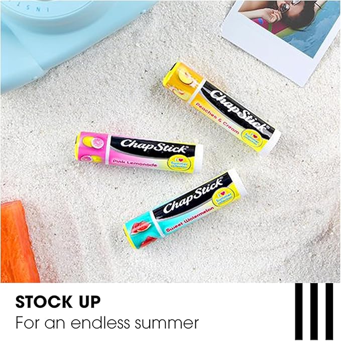 ChapStick Lip Balm, I Love Summer Collection, Variety 3-Pack – Sweet Watermelon, Peaches & Cream, Pink Lemonade, Moisturizing Lip Care, 0.15 Oz Ea