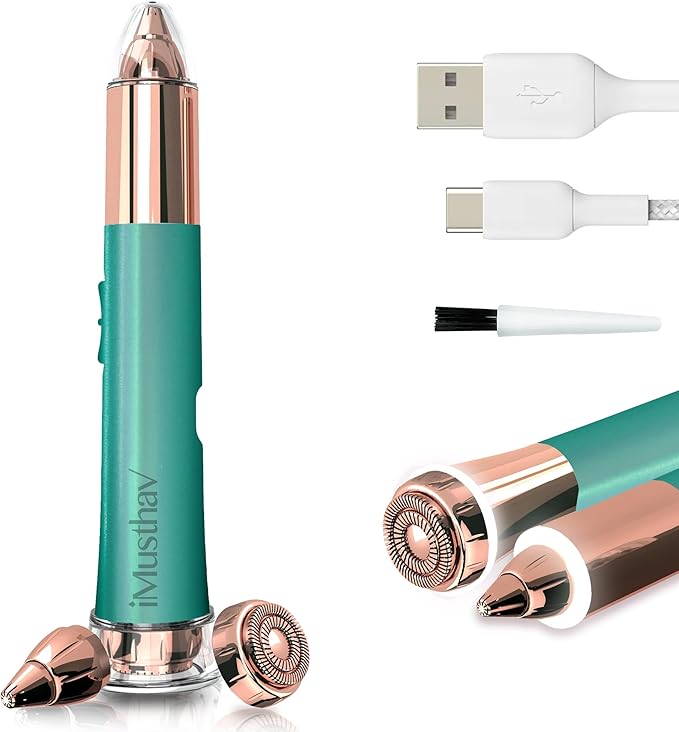 iMusthav 2 in 1 Eyebrow and Facial Hair Remover for Women Painless Electric Razor Epilator Trimmer Shaver with 18K Gold-Plated, USB Rechargeable, 360° LED for Flawless Eyebrow and Face Hair Removal