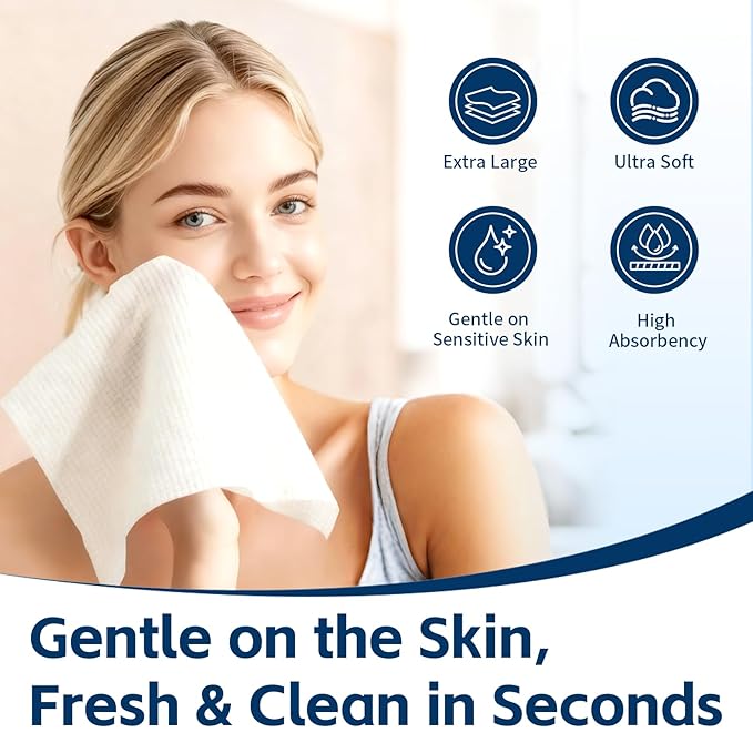 Towels XL, 100% Biobased Face Towel, Disposable Face Towelette, Thick Face Towel for Sensitive Skin, Makeup Remover Dry Wipes, Ultra Soft, Gentle Facial Cleansing Cloths1 Pack, 50 Ct
