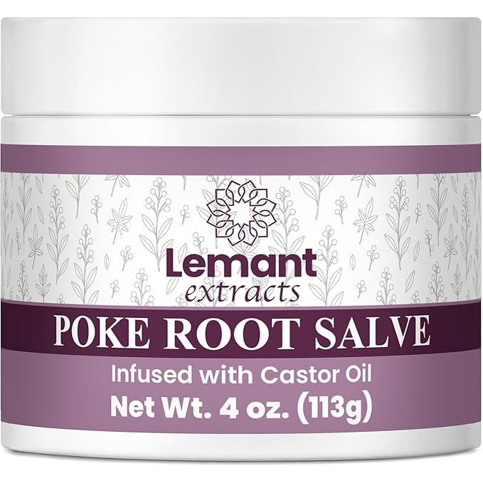 Lemant Organic Poke Root and Castor Oil Salve (4 oz) - Herbal Poke Root Salve infused with Castor Oil, Calendula, Plantain, Red Clover, Boswellia, Shea Butter, and Lavender