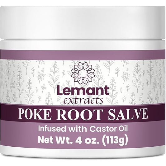 Lemant Organic Poke Root and Castor Oil Salve (4 oz) - Herbal Poke Root Salve infused with Castor Oil, Calendula, Plantain, Red Clover, Boswellia, Shea Butter, and Lavender