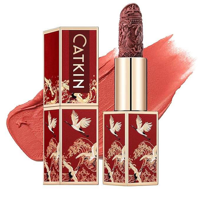 Catkin Rouge Matte Lipstick, Nude Waterproof Long Lasting Carving Satin Moisturizing Smooth Soft 0.13 Ounce-Chinese Style (CO137)