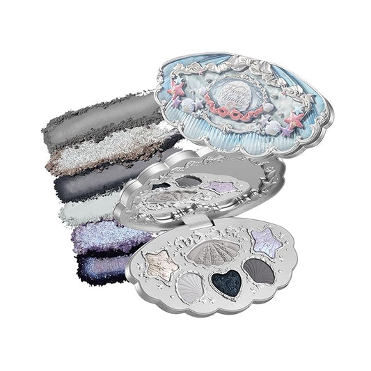 Flower Knows Shell's Jewel 6-Color Makeup Palette,Smoke Greys Eyeshadow with 4 Matte + 2 Shimmer Shades,Blendable Smooth Cute Eye Makeup,0.23 Oz(03 Deep Sea)