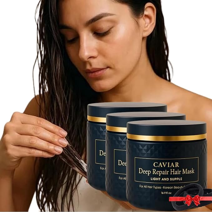 Korean Caviar Hair Mask - Deep Repair (16.9 Fl.Oz / 500ml) Moisture Treatment Hair Masque Hair Mask for Dry Damaged Hair and Growth, Damaged Hair Rescue, Healthy, Shiny Hair in Just 3 Minutes (3 jars)