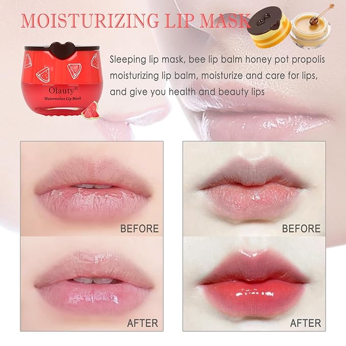 8 PCS Bee Lip Balm Lip Mask Honey Pot, Christmas Stocking Stuffers, Propolis Lip Mask Overnight Moisturizing Lip Balm with Stick, Lip Sleeping mask Hydrating Prevention Dry & Cracked,Reduce Lip Lines