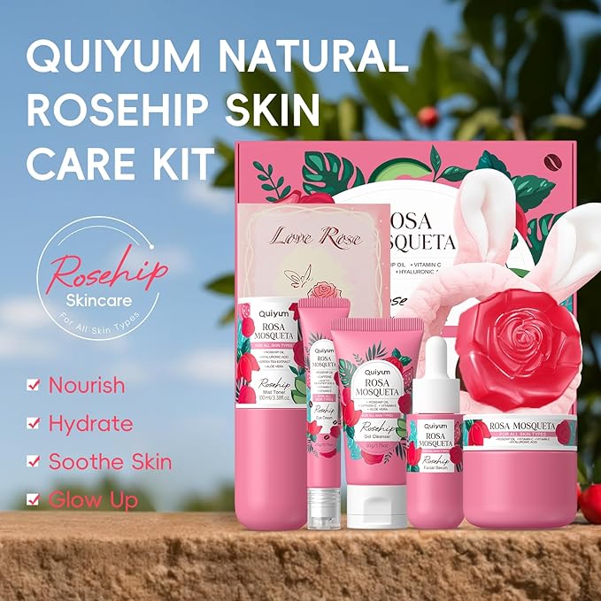 Rosehip Skin Care Sets, Rosehip & Vit-E Skincare Kits, Restore Skin Elasticity, Refine Texture, Even Tone, Moisturizing, for All Skin Types, Valentine's Day Birthday Gift, Luxurious 6PCS
