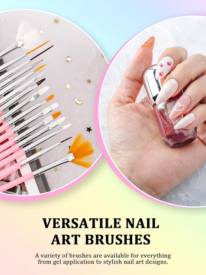 YOOVR Nail Art Tools Set, Nail Stand for Press on Holder for Painting Nails, Nail Art Brushes, Liner Brushes, Nail Dotting Tool, Must Haves Design Tools Supplies Kit for Nail Tech & Beginners (Pink)