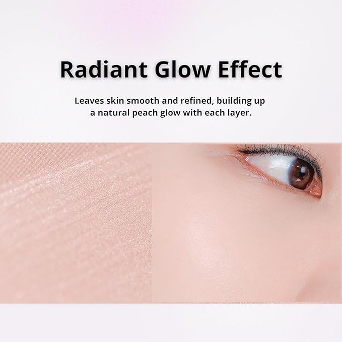 ABOUT TONE Glow Powder Pact 0.28oz - Shining Tone-Up Pressed Powder Compact with Mirror and Puff Natural Peach Pearl Shimmery Blur Finish Face Makeup Setting Finishing Transparent Sebum Control Vegan
