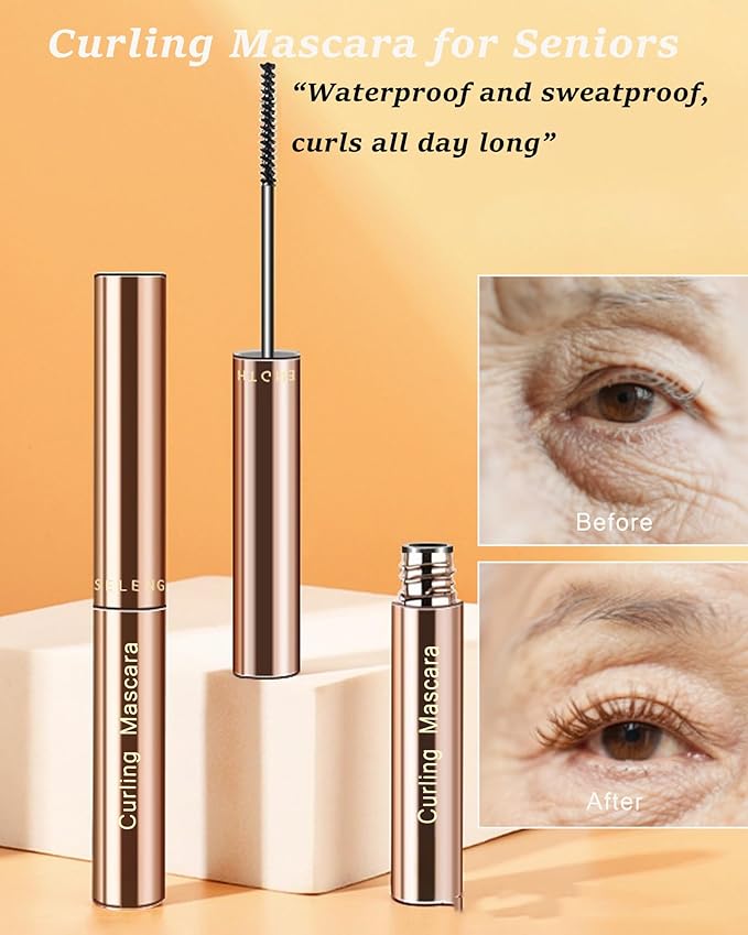 2PCS Brown Mascara for Older Women with Fine Short Lash,Extreme Length and Volume Waterproof Mascara Smudge-Proof,Ultra-Precise Slim Adjustable Brush Hypoallergenic for Mature Women Sensitive Eyes-02