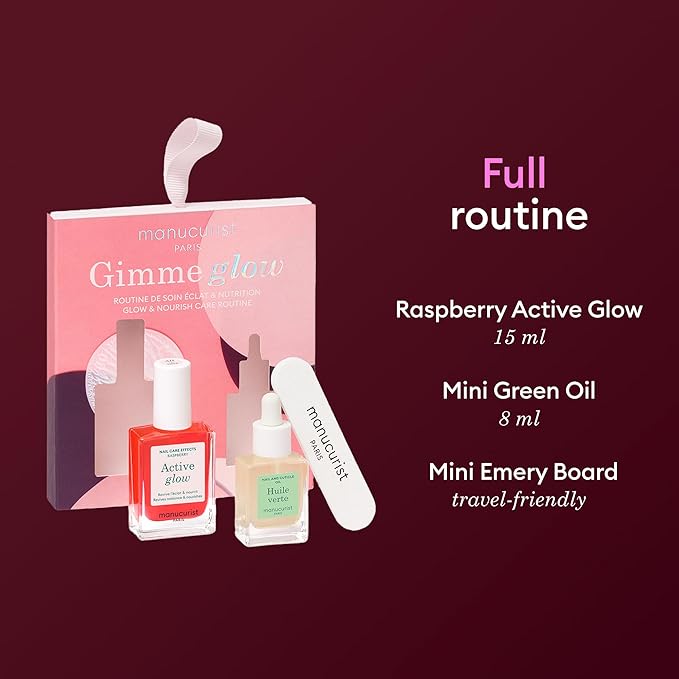 Manucurist Active Glow Raspberry Gift Set and Green Oil – Includes: 1 Care & Makeup Nail Polish, 1 Cuticle Nail Oil, 1 Complimentary Mini Nail File – Valentines Day Gifts for Her - Womens Gifts