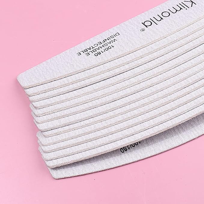 Klimonla 25pcs Professional Half Moon Nail Files Emery Board Set 180/240 Grit Dual-Grit Buffer Files for Natural & Acrylic Nails Tools Suit for Home Salon
