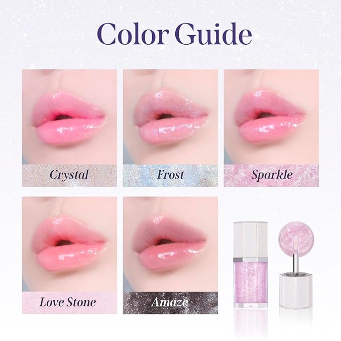 DEAR DAHLIA Paradise Sparkle Lip Glaze (Love Stone) - High-Shine Vegan Lip Gloss for Lightweight with Glitter & Shimmer Finish, Cooling Lip Plumper, Non-Sricky Oil & Hydrating Finish. 0.19 fl oz.