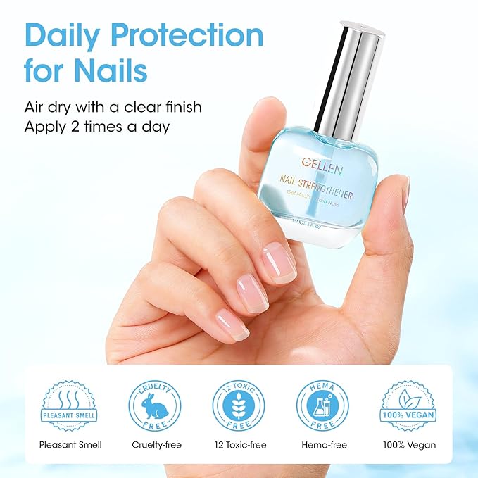GELLEN Nail Strengthener Ocean Scent, 8-In-1 Pro Care Nail Repair Growth Serum for Thin Damaged Nails, Air Dry Clear Finish, Non-Polish, Keratin Calcium Nourishes Strengthens & Growth
