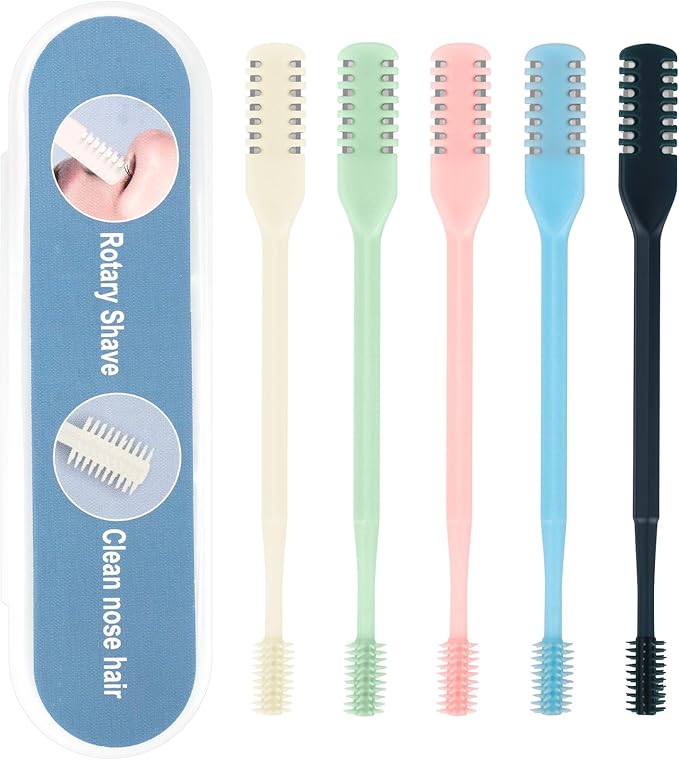 5PCS 2-in-1 Nasal Hair Cutter, Upgrade Manual Double Sided Nose Hair Trimmer Cutter for Women and Men 360°Rotating Nose Hair Remover Grooming Tool knife Razor Portable Nostril hair kit (Colorful)