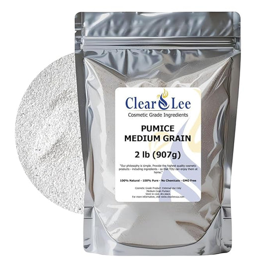 ClearLee Cosmetic Grade Pumice - 100% Pure Natural Grain/Powder - Great For Skin Exfoliation in DIY Soaps, Masks, Scrubs for Face, Body, Foot (2lb, Medium Grain)