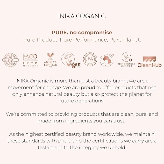 INIKA Organic Full Coverage Liquid Foundation Makeup with Hyaluronic Acid and Argan Oil, Vegan and Organic Foundation for Skin Elasticity and Plumpness, Natural Coverage, Beige, 30ml