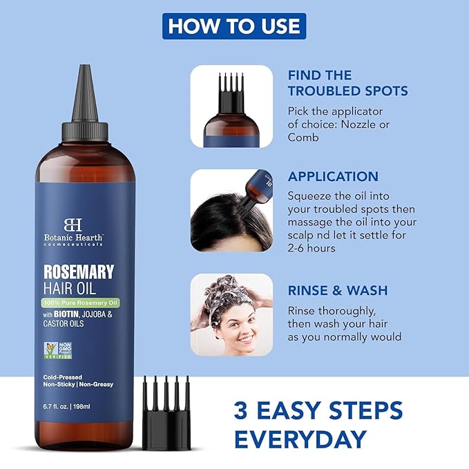 Botanic Hearth Hair Oil for Hair Growth | Rosemary Oil for Hair Growth with Biotin, Castor & Jojoba | Scalp Oil & Dry Scalp Treatment | Color Safe | All Hair Types | 6.7 Fl Oz (2 Pack)