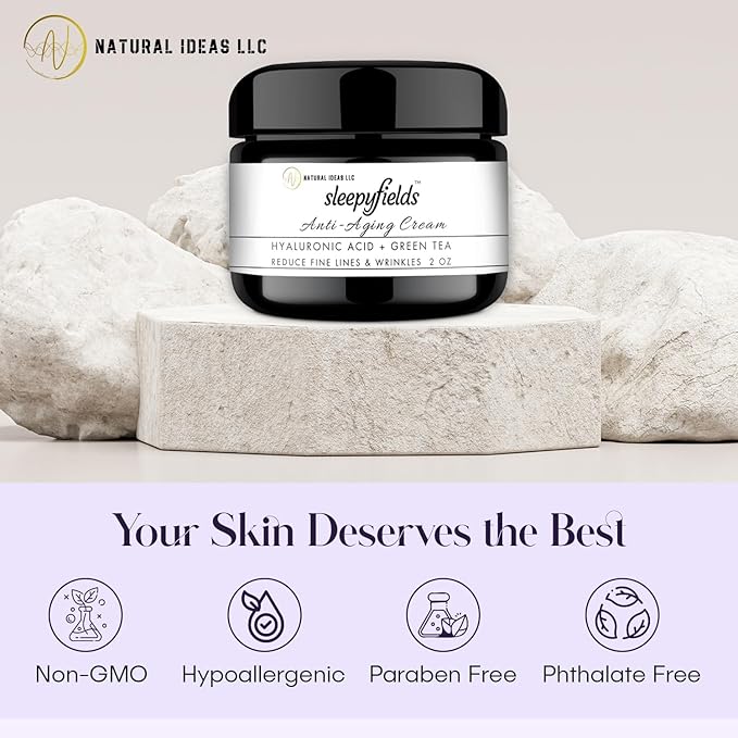 SLEEPY FIELDS Anti-Aging Face Night Cream for Men and Women - Reduce Wrinkles, Fine Lines, and Crows feet - Natural Anti-Wrinkle Night Face Cream - Hyaluronic Acid, Green Tea, and Rose Water - 60 ml