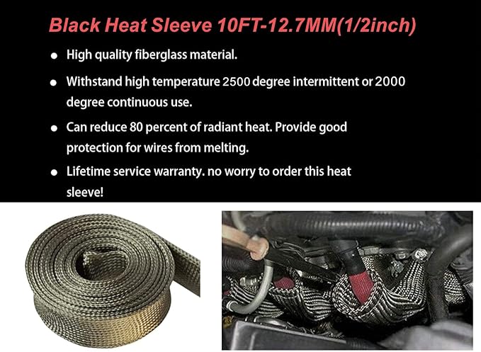 Heat Shield Sleeve Fuel Line Heat Shield Auto Hose Spark Plug Wire heat Shield Protectors Boots Roll 2500 Degree for Car&Auto Wire Loom Brake Cable (1/2" IDX10', Titanium)