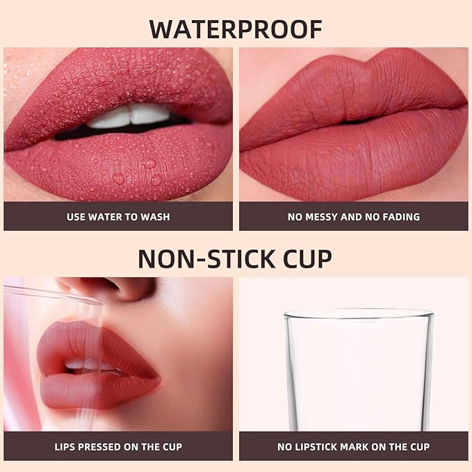 3-Pack Multicolor Matte Liquid Lipstick Set – Peach Pink, Nude Pink & Caramel – Long-Lasting, Smudge-Proof, Waterproof – High-Pigment, Transfer-Resistant Colors for All-Day Wear