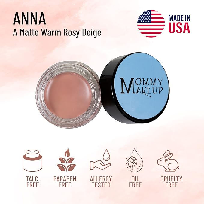 Mommy Makeup Any Wear Creme Eyeshadow - Waterproof, Crease-Proof, Long Lasting, High Pigment, Oil-free - Cream to Powder for Eyes, Cheeks & Lips (Anna)