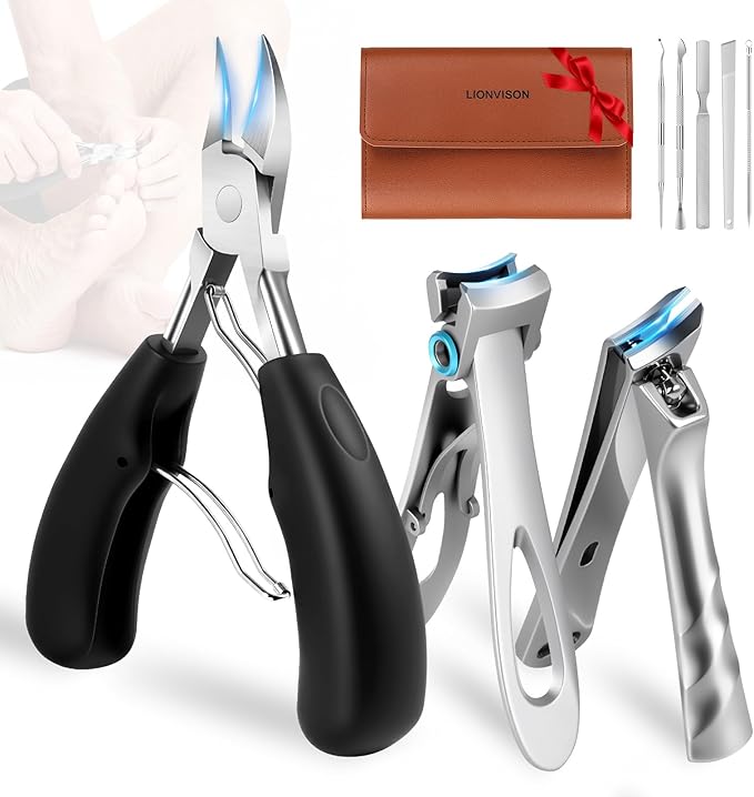 LIONVISON Ingrown Toenail Removal Kit: 8 Pcs Professional Toenail Clippers for Thick Toenails - Heavy Duty Nail Clippers Tools for Seniors Home Foot Care