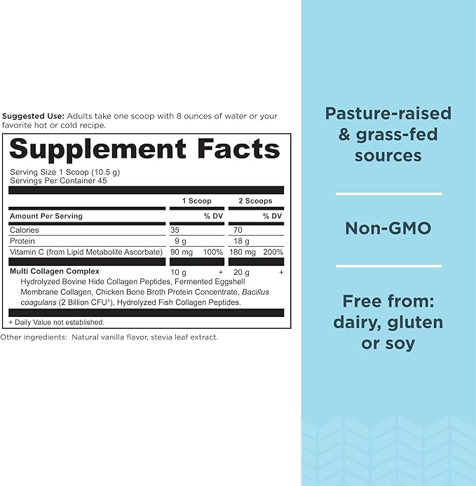 Ancient Nutrition Collagen Peptides Powder, Multi Collagen Protein, Women & Men, Vitamin C, Probiotics, Hydrolyzed Collagen, Supports Skin, Joints, Gut Health, Vanilla, 45 Servings