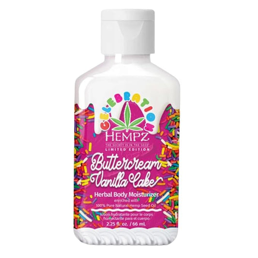 Hempz Body Lotion - Buttercream Vanilla Cake Celebration Limited Edition Daily Moisturizing Cream, Shea Butter, Aloe - Skin Care Products - Travel Size, 2.25 Oz