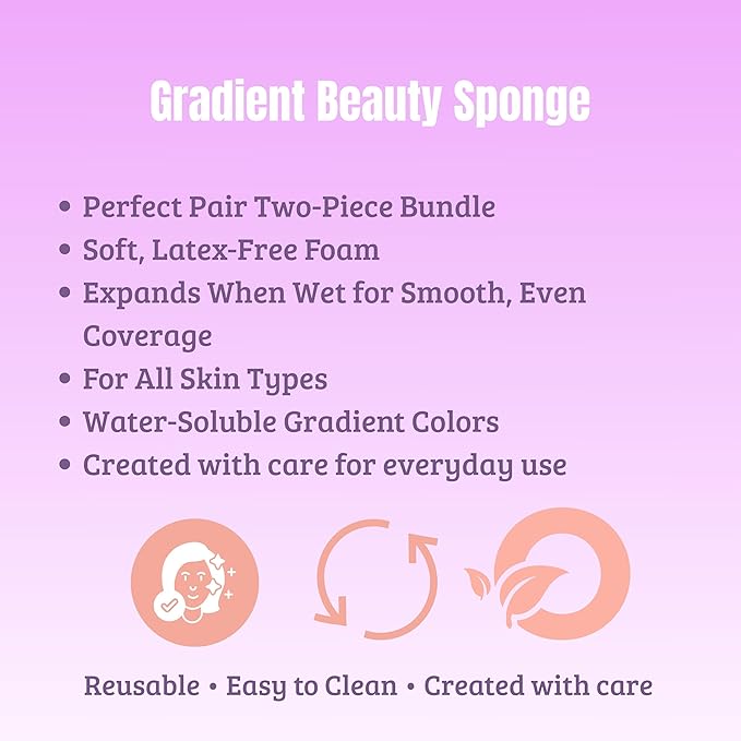 Premium Gradient Makeup Sponge Set – 2 Soft Latex-Free Sponges for Foundation, Concealer & Powder – Reusable, Expands When Wet
