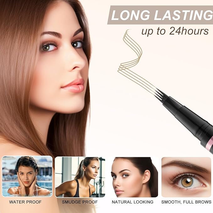 Eyebrow Pencil, 2-in-1 Waterproof Eyebrow Pen with 4 Tip Brow Pen and Ultra-Precise Brow Pencil, with Dual-ended Eyebrow Brush, Eyebrow Makeup for Natural Looking Eyebrows - Blonde