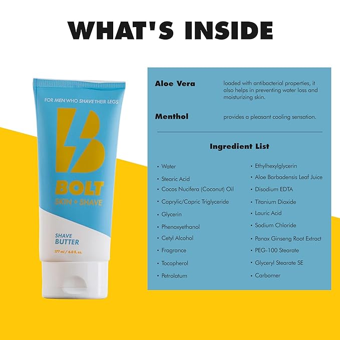 Shave Butter for Men - Ultimate Comfort for Smooth, Gliding Shaves - Reduces Nicks, Cuts and Irritation for a Luxurious Leg Shave with Cooling Aloe Vera and Menthol - 6 Fl Oz