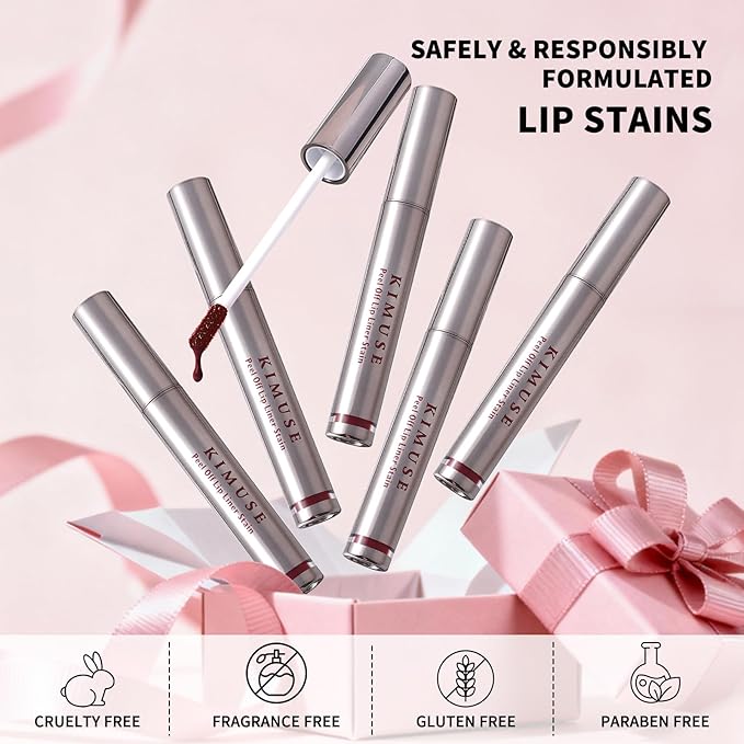 KIMUSE 5Pcs Peel Off Lip Stain, Lip Liner Stain Long Lasting, Waterproof, Transfer-Proof, Highly Pigmented Color Lip Tint Stain Set, Matte Finish