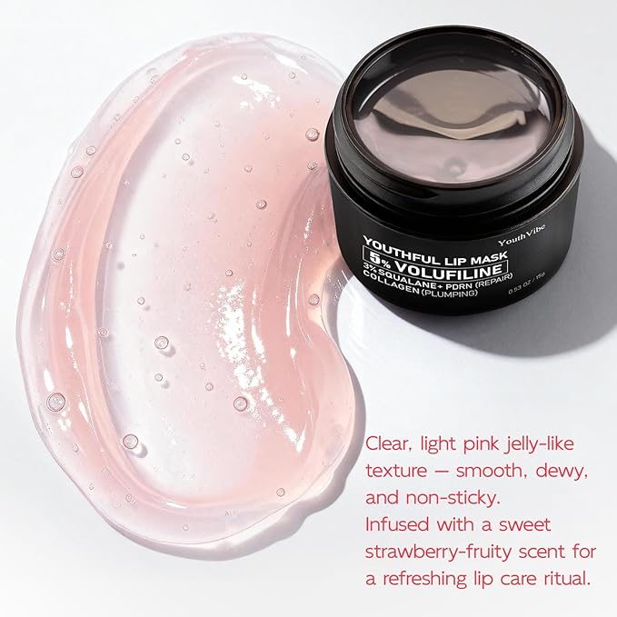 YouthVibe Lip Sleeping Mask Overnight Moisturizing – 5% Volufiline, Squalane, Shea Butter, PDRN & Collagen Hydrating Lip Mask Treatment for Lip Care, Dry & Flaky Lips, Pack of 2